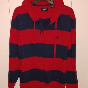 Chaps Red and Navy Striped Hoodie Pullover